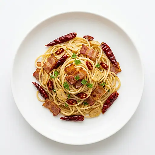 สปาเก็ตตี้ผัดเบคอนพริกแห้ง